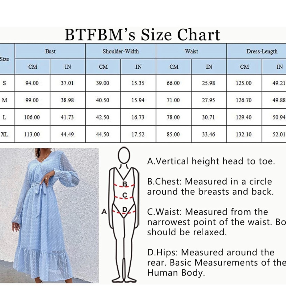 BTFBM Women's Long Sleeve Wrap Swiss Dot Boho Swing A-Line Maxi Dress with Belt - Picture 3 of 3